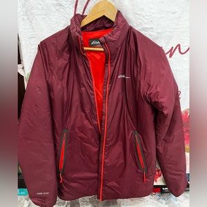 Eddie Bauer Womens Evertherm Hooded Down Jacket First Ascent Dark Berry/Maroon